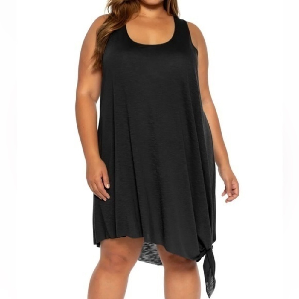 BECCA ETC‎ Beach Date Asymmetrical Side Tie Black Swim Cover Up Dress